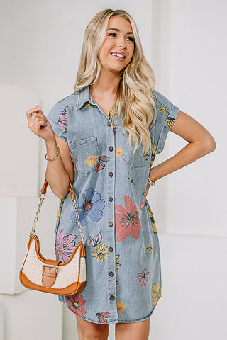 Paint The World Printed Denim Dress