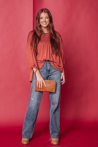 Pintuck Mineral Woven Top | {Boho Red}