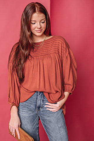 Pintuck Mineral Woven Top | {Boho Red}