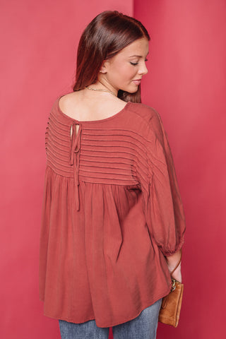 Pintuck Mineral Woven Top | {Boho Red}