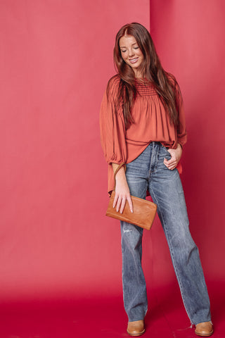 Pintuck Mineral Woven Top | {Boho Red}