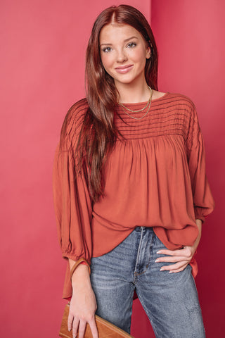 Pintuck Mineral Woven Top | {Boho Red}