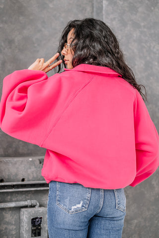 Piper Snap Button Collared Pullover | Raspberry