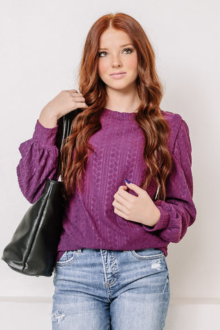 Textured Ribbed Long Sleeve Top | Magenta