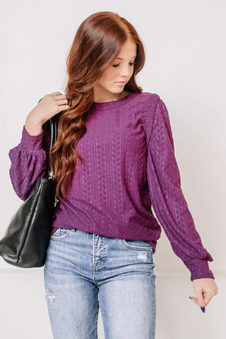 Textured Ribbed Long Sleeve Top | Magenta