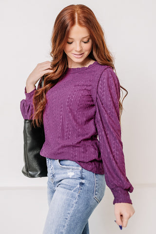 Textured Ribbed Long Sleeve Top | Magenta