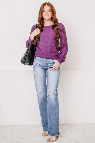 Textured Ribbed Long Sleeve Top | Magenta