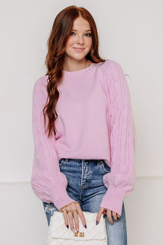 Raglan Cable Knit Sweater | Lilac