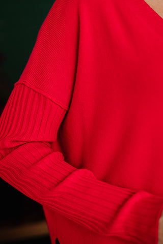 Ribbed Hem & Sleeve Top | {Red}