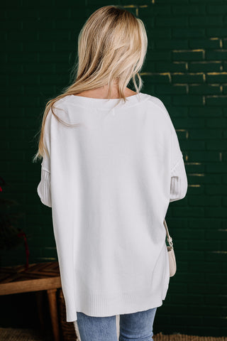 Ribbed Hem & Sleeve Top | {White}