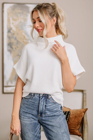 "Shirred" Joy Mock Neck Top | Ivory