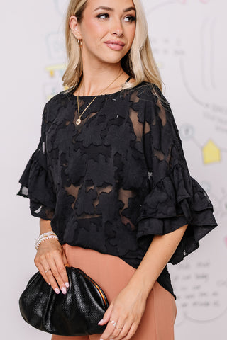 Showing Up Floral Lace Top | Black