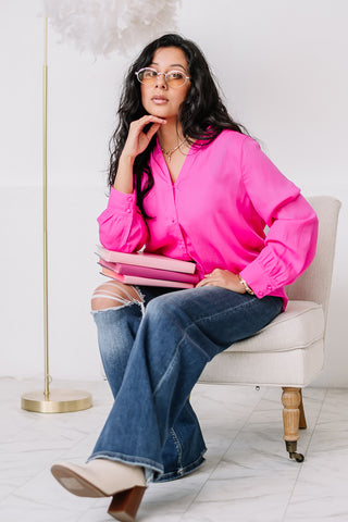 Silky Satin Button Up Top | Fuchsia