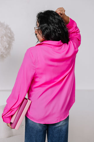 Silky Satin Button Up Top | Fuchsia