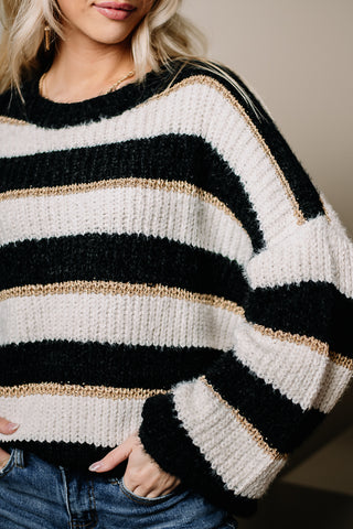 Sleigh Ride Metallic Striped Sweater