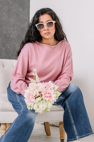 Sweet Pea Boat Neck Sweater Top | Blush