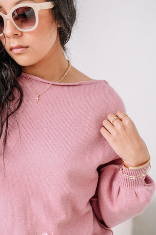 Sweet Pea Boat Neck Sweater Top | Blush