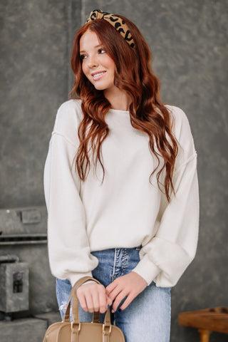 Sweet Pea Boat Neck Sweater Top | Ivory