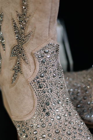 TAUPE LUX RHINESTONE BOOTIE