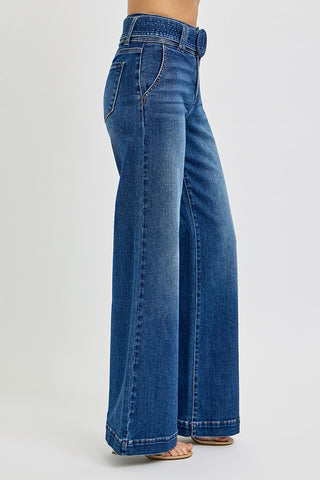 Belted Tummy Control Wide Leg Jeans