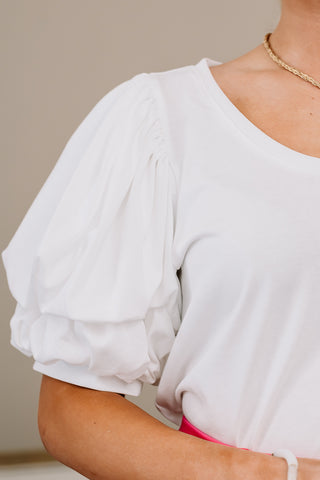 Time To Go Double Puff Sleeve Top | White