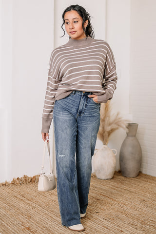 Taking Sides Striped Mock Neck Sweater