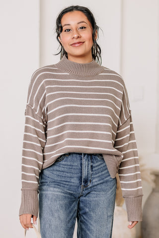 Taking Sides Striped Mock Neck Sweater