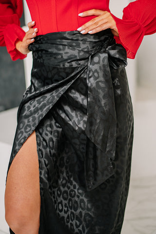 That's A Wrap Satin Jacquard Wrap Skirt | Black