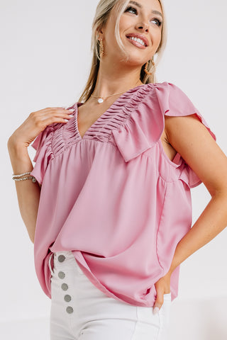 Thinking Pink Flutter Sleeve Top