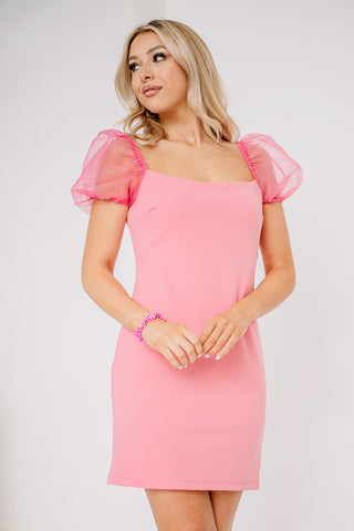 Thinking Pink Organza Sleeve Mini Dress
