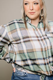 Top Shelf Oversized Plaid Top | Sage Mix