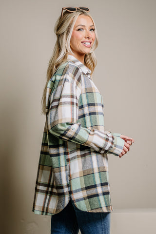 Top Shelf Oversized Plaid Top | Sage Mix