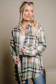 Top Shelf Oversized Plaid Top | Sage Mix