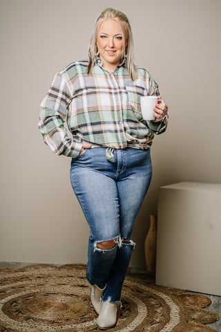 Top Shelf Oversized Plaid Top | Sage Mix