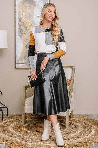 Track Of Time Faux Leather Skirt {Midi}