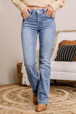 Tummy Control Mid Rise Bootcut Jeans