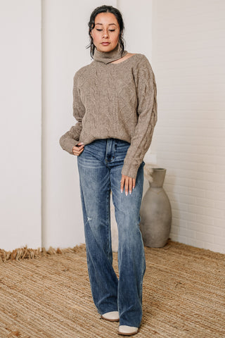 Twisted Knit Mock Neck Sweater | Mocha