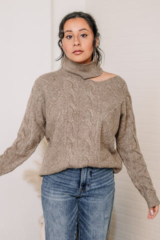 Twisted Knit Mock Neck Sweater | Mocha