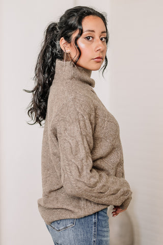 Twisted Knit Mock Neck Sweater | Mocha