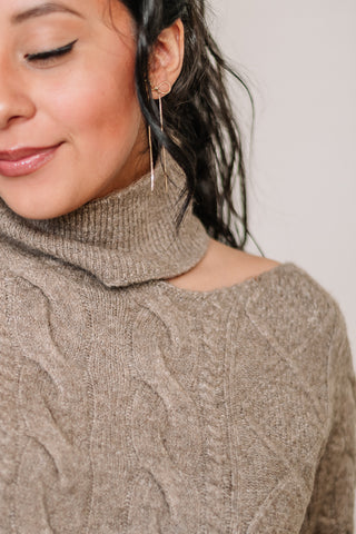 Twisted Knit Mock Neck Sweater | Mocha