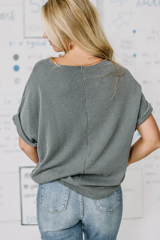 Up In Conversation Ribbed Top | Dark Grey