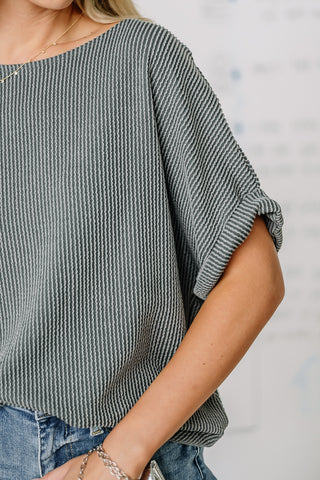 Up In Conversation Ribbed Top | Dark Grey