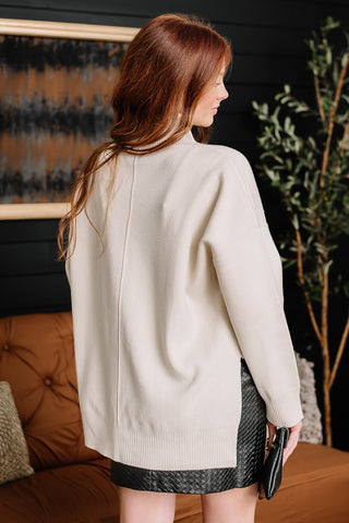 Mock Neck Front Seam Sweater | Cream