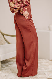 Who You Are Satin Wide Leg Pants | Rust