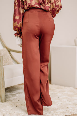 Who You Are Satin Wide Leg Pants | Rust
