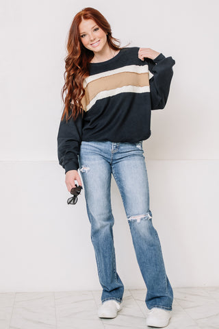 Winnie Striped Sweatshirt | Navy/Tan