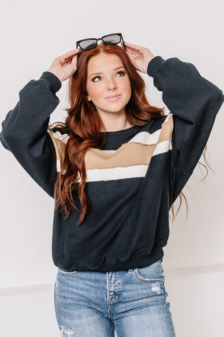 Winnie Striped Sweatshirt | Navy/Tan