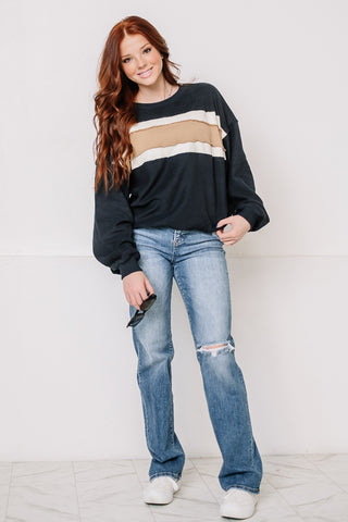 Winnie Striped Sweatshirt | Navy/Tan