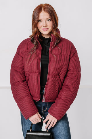 Winter Days Cozy Puffer Coat | Burgundy