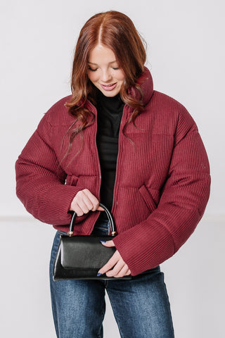 Winter Days Cozy Puffer Coat | Burgundy